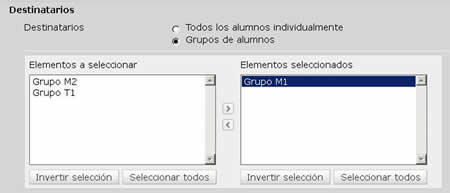 Destinatarios de la tarea grupal Destinatarios de la tarea grupal